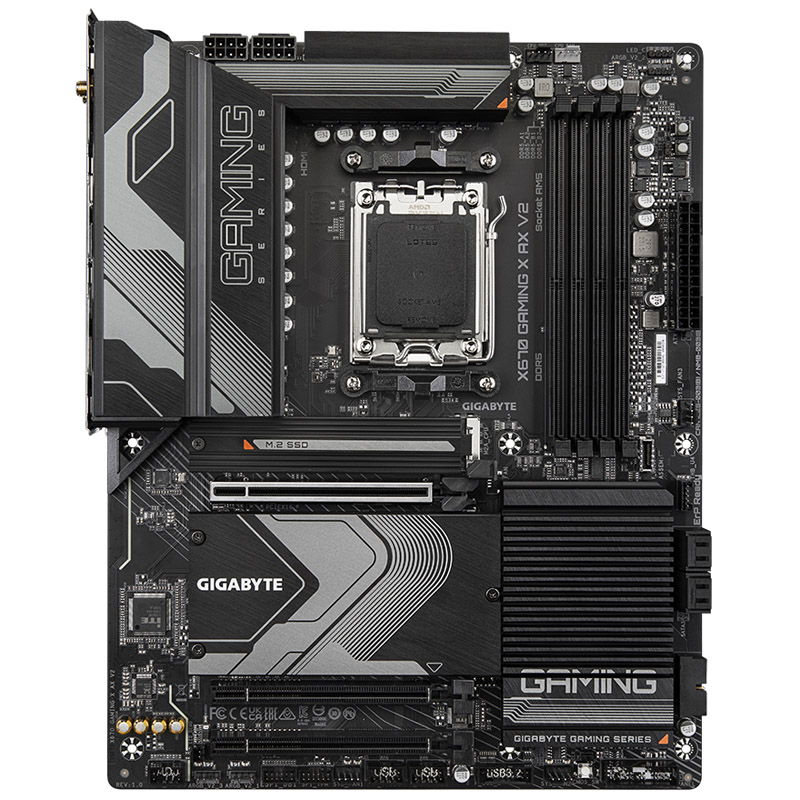 The image shows the high-end gaming motherboard GIGABYTE X670 Gaming X AX V2.