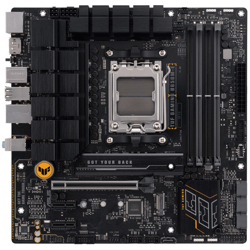 Das Bild zeigt das ASUS TUF GAMING B650M-E Mainboard.