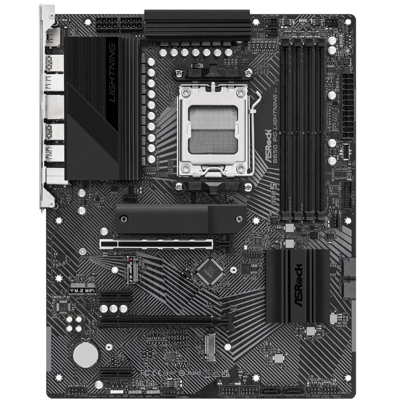 Das Bild zeigt das ASRock B650 PG Lightning Mainboard.