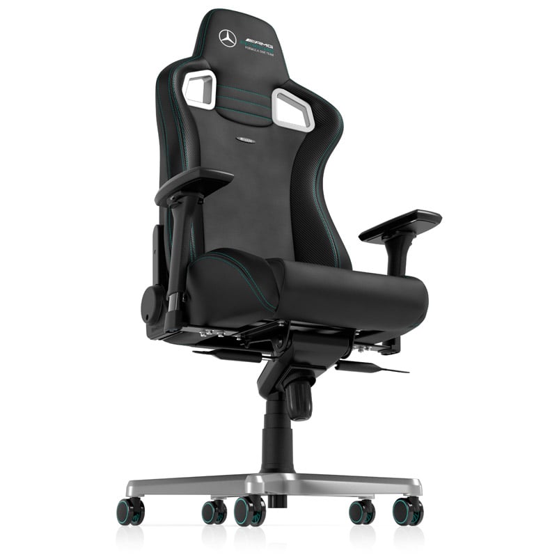 Das Bild zeigt den Gaming-Stuhl EPIC von noblechairs in der Mercedes-AMG Petronas F1 Team Edition.