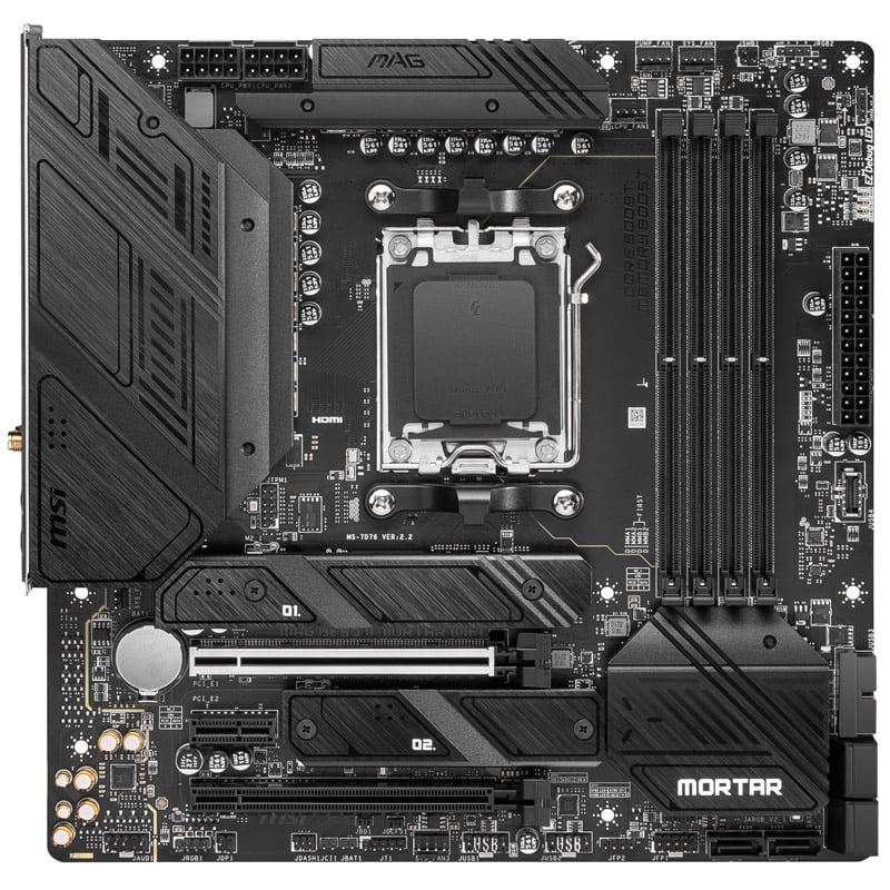 Das Bild zeigt das MSI MAG B650M Mortar WiFi Mainboard.