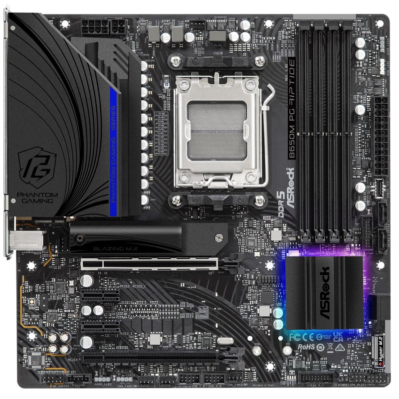 Das Bild zeigt das ASRock B650E Riptide Mainboard.