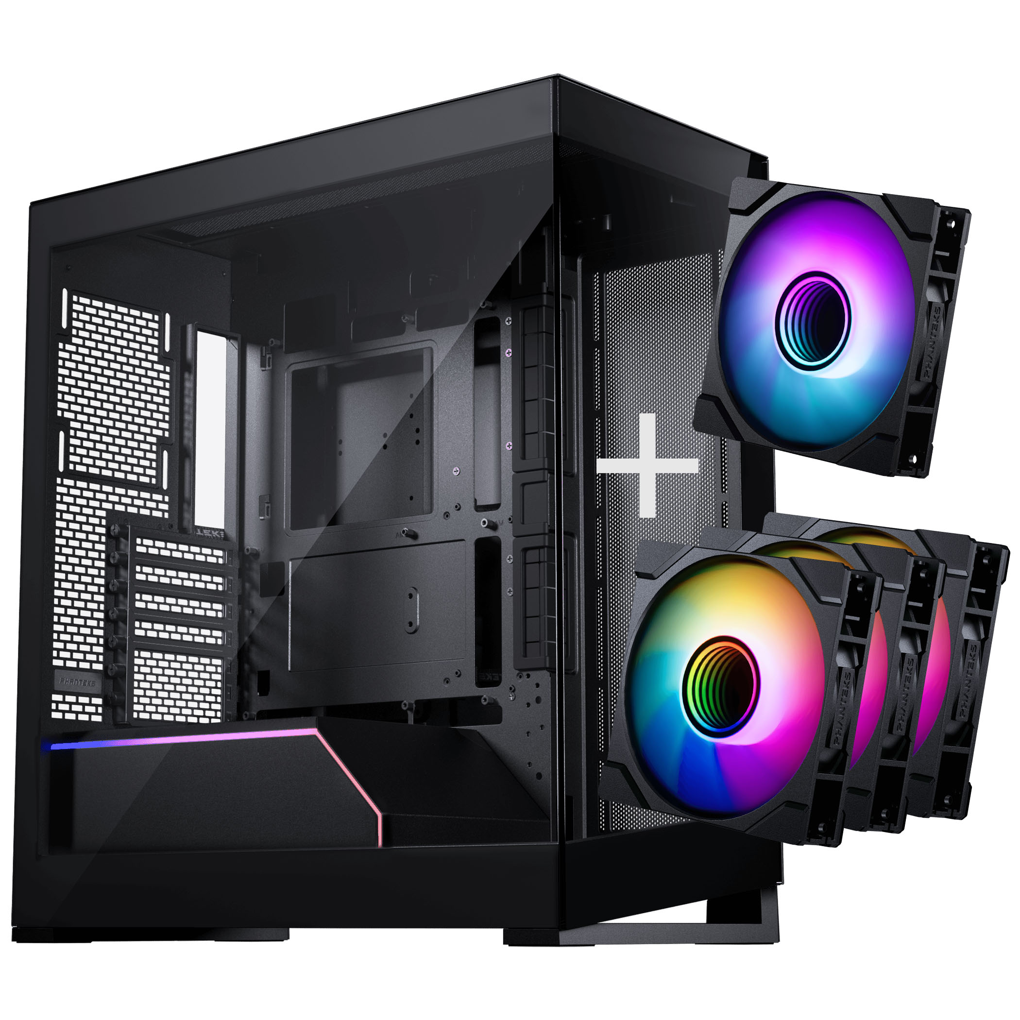 PHANTEKS NV Series NV5 MK2 ATX Case, Tempered Glass, DRGB Satin Black  Pack M25 Gen2 PWM D-RGB Fans Reverse Blade 1x Normal Fan 120mm