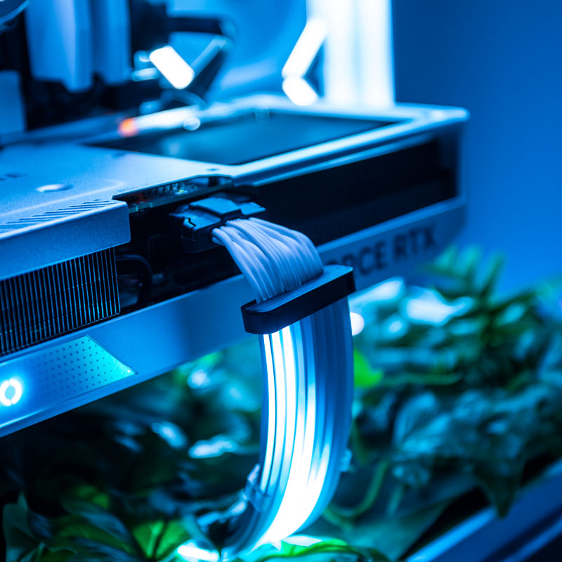 Close-up of the graphics card with activated lighting