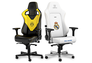 Das Bild zeigt noblechairs Gaming-Stühle im Design verschiedener Fußballvereine.
