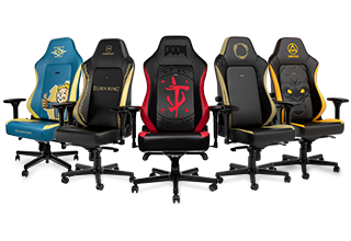 Das Bild zeigt noblechairs Gaming-Stühle im Design verschiedener Spiele.